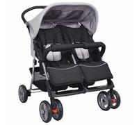 vidaXL Passeggino Gemellare Bambini Regolabile Acciaio Grigio Nero Carrozzina