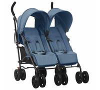 vidaXL Passeggino Gemellare Blu Marino in Acciaio