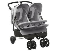 vidaXL Passeggino Gemellare Grigio Chiaro in Acciaio