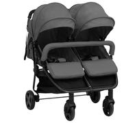 vidaXL Passeggino Gemellare Grigio Scuro e Nero in Acciaio