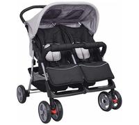 Vidaxl - Passeggino Gemellare In Acciaio Grigio E Nero