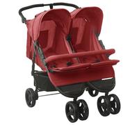 vidaXL Passeggino Gemellare Rosso in Acciaio