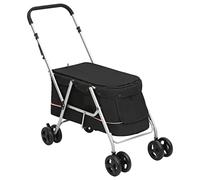 vidaXL Passeggino per Cani Pieghevole Nero 100x49x96cm Tessuto di Lino