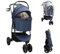 vidaXL Passeggino pieghevole per animali Blu 78 x 54 x 101 cm