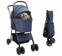 vidaXL Passeggino pieghevole per animali Blu 81 x 47 x 99 cm