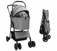 vidaXL Passeggino pieghevole per animali Grigio 81 x 47 x 99 cm