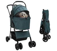 vidaXL Passeggino pieghevole per animali Verde 81 x 47 x 99 cm