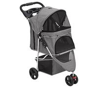 vidaXL Passeggino pieghevole per cani passeggino portatile per cuccioli con ruote carrozzina per cani con stoccaggio grigio 80 x 46 x 98 cm tessuto Oxford