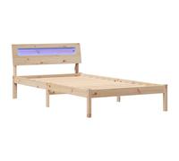 vidaXL Piattaforma letto 80 x 200 cm, marrone in legno di pino massiccio con illuminazione a LED e connettore USB. Non hai bisogno di reti. Facile da montare. Ideale per l'utilizzo in camera da letto