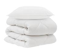 Set di Biancheria Invernale Trapuntato 135 x 220 cm con Coperta e Cuscino 50 x 70 cm in Microfibra Bianco, Extra Caldo, con Cucitura a Scacchi. Lavabile in Lavatrice, Imballato Sottovuoto per un Comf