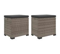vidaXL Poggiapiedi da giardino con cuscino 2 pcs Grigio polyrattan, Pouf rettangolare moderno, design in rattan, cuscino per esterni, resistente al maltempo, supporto per il patio