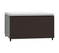 Poggiapiedi da giardino con cuscino in polyrattan marrone