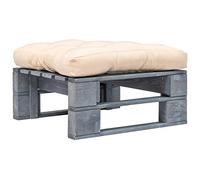 vidaXL Poggiapiedi Pallet da Giardino e Cuscino Sabbia Grigio Pouf Sgabello Legno