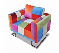 Poltrona a Cubo con Gambe Cromo e Design Patchwork in Tessuto