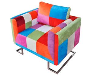 vidaXL Poltrona a Cubo con Gambe Cromo e Design Patchwork in Tessuto