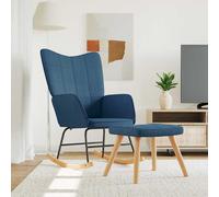 vidaXL Poltrona a Dondolo con Poggiapiedi Blu in Tessuto