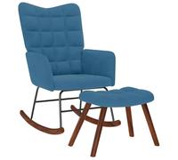 vidaXL Poltrona a Dondolo con Poggiapiedi Blu in Velluto, Sedia, Sedia a Sdraio, posti a Sedere, Sedia a Dondolo, Sedia da Salotto, Sedia Relax