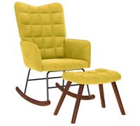 vidaXL Poltrona a Dondolo con Poggiapiedi Gialla in Velluto, sedia, sedia a sdraio, posti a sedere, sedia a dondolo, sedia da salotto, sedia relax