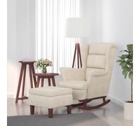vidaXL Poltrona a Dondolo Gambe in Legno e Poggiapiedi Crema Velluto