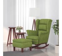 vidaXL Poltrona a Dondolo Gambe Legno e Sgabello Verde Chiaro Velluto