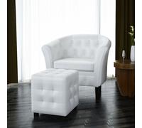 vidaXL Poltrona Chesterfield in Similpelle con Pouf Bianca Seggiola Cabriolet