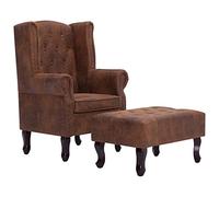 vidaXL Poltrona Chesterfield e Pouf Marrone Similpelle Scamosciata