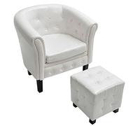 vidaXL Poltrona Chesterfield in Similpelle con Pouf Bianca Seggiola Cabriolet