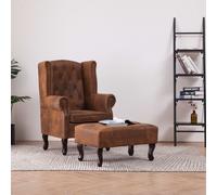 vidaXL Poltrona Chesterfield Poggiapiedi Marrone Ecopelle Scamosciata