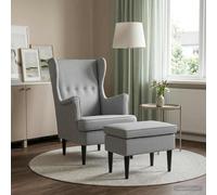 vidaXL Poltrona con Ottomano 2 pz Grigio Chiaro Tessuto