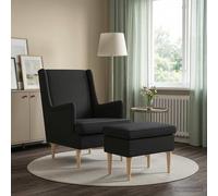 vidaXL Poltrona con Ottomano 2 pz Nero Tessuto