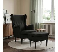 vidaXL Poltrona con Ottomano 2 pz Nero Tessuto