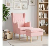 vidaXL Poltrona con Ottomano 2 pz Rosa Bouclé