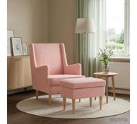 vidaXL Poltrona con Ottomano 2 pz Rosa Bouclé