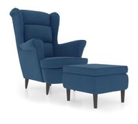 vidaXL Poltrona con Schienale ad Ala con Poggiapiedi Blu in Velluto