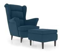 vidaXL Poltrona con Schienale ad Ala con Poggiapiedi Blu in Velluto