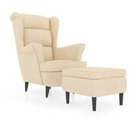 vidaXL Poltrona con Schienale ad Ala con Poggiapiedi Crema in Velluto