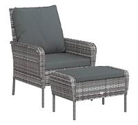vidaXL Poltrona da Giardino con Poggiapiedi Grigia in Polyrattan