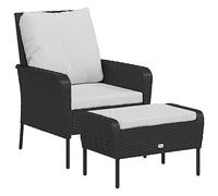 vidaXL Poltrona da Giardino con Poggiapiedi in Polyrattan Nero