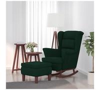 vidaXL Poltrona Dondolo Gambe Legno e Poggiapiedi Verde Scuro Velluto