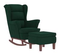 vidaXL Poltrona Dondolo Gambe Legno e Poggiapiedi Verde Scuro Velluto