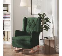 vidaXL Poltrona Gambe a Dondolo Legno di Gomma Verde Scuro in Tessuto