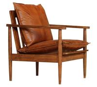 vidaXL Poltrona Marrone in Vera Pelle e Legno di Acacia