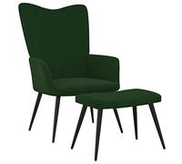 vidaXL Poltrona Relax con Poggiapiedi Verde Scuro in Velluto