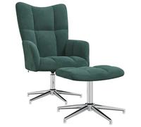 vidaXL Poltrona Relax con Poggiapiedi Verde Scuro in Velluto