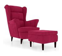 vidaXL Poltrona Schienale ad Ala con Poggiapiedi Rosso Vino in Velluto