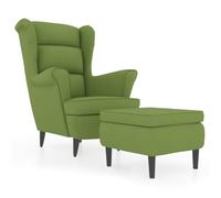 vidaXL Poltrona Schienale ad Ala con Poggiapiedi Verde Chiaro Velluto