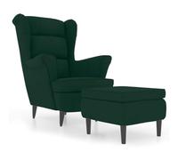 vidaXL Poltrona Schienale ad Ala con Poggiapiedi Verde Scuro Velluto