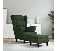 vidaXL Poltrona Schienale ad Ala con Poggiapiedi Verde Scuro Velluto