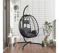 vidaXL Sedia a Uovo Sospesa con Cuscino Antracite Polyrattan e Acciaio