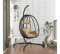 vidaXL Poltrona sospesa a uovo con cuscino in polyrattan color tortora